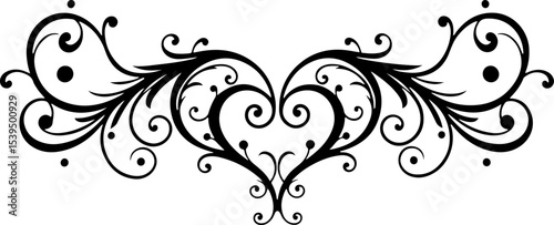 Floral Heart Vector Design, Decorative Heart Silhouette Art, Elegant Heart Frame Vector, Vintage Floral Heart Illustration, Romantic Heart Ornament Vector, Black Ornamental Heart Design, Baroque Heart