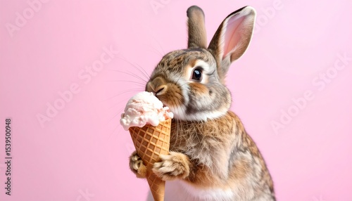 Bunny eating ice cream cone.