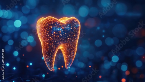 3D glowing tooth on abstract background