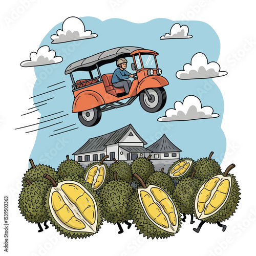 Flying Tuk-Tuk over Durian Field.