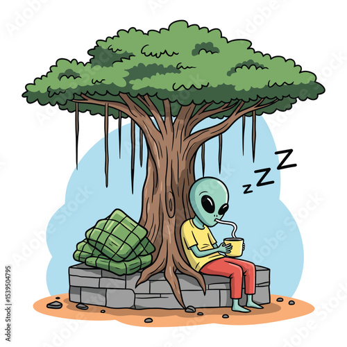 Alien Napping Under a Tree.