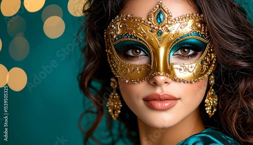 Woman in Gold Venetian Mask.