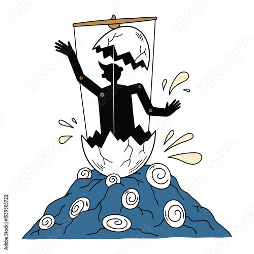Emerging Puppet: A Metaphor for New Beginnings.