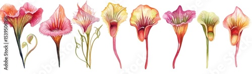 Watercolor illustration of various flowers with vibrant hues
