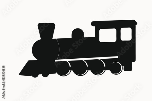 Vintage Steam Locomotive Black and White Train Icon Illustration