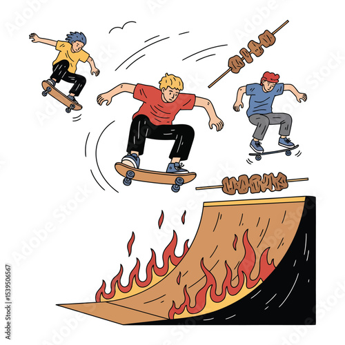 Skateboarding Fun with Friends Ramp and Delicious Skewers.
