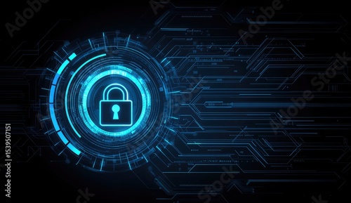Abstract digital graphic of a lock, futuristic UI