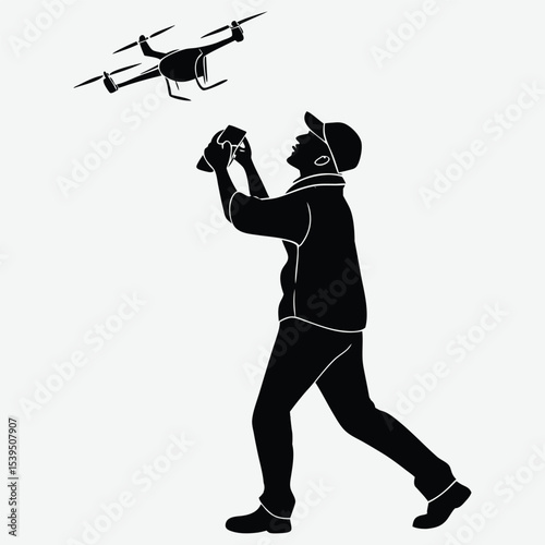 A person flying a drone in the countryside image silhouette design vector art and illustration