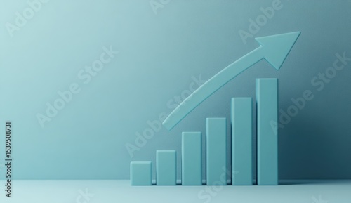Light blue 3D bar graph with upward trend