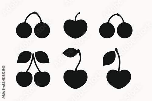 Collection of Simple Cherry Silhouettes Icons and Clipart