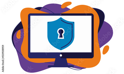 "Cybersecurity Shield on Computer Monitor"
An illustration depicting a desktop computer monitor displaying a blue shield icon symbolizing digital security and data protection.