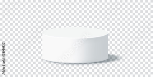 Minimal white display podium for product show. 3D pedestal concept for web and design. Vector illustration isolated on transparent background
