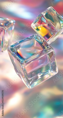 Floating iridescent ice cubes