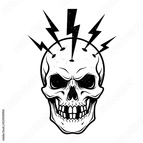 Skull with lightning bolts isolated on white background