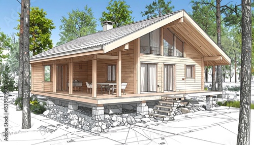 Wooden Cabin Architectural Design.