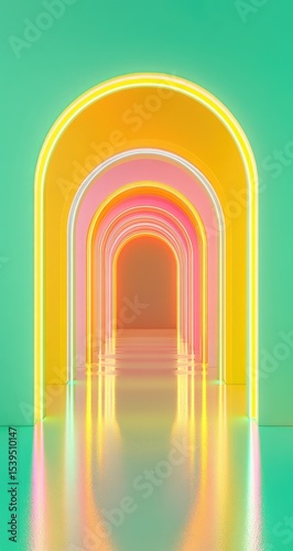 Neon arches in a pastel tunnel