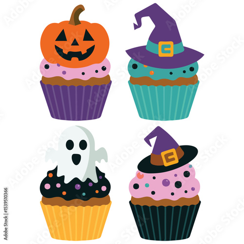 scary themed cupcakes for october thirty first isolated vector illustration