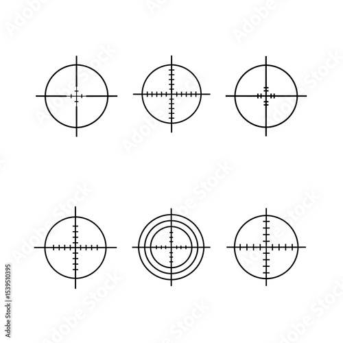 Six different crosshair target designs isolated on white background