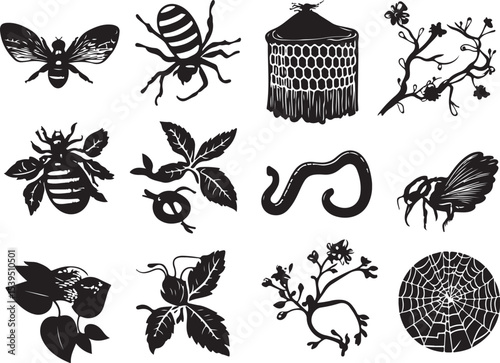 set of vector elements for design, vector, flower, design, illustration, floral, set, leaf, silhouette, nature, plant, pattern, decoration, black, art, icon, ornament, element, tree, symbol, tattoo, f