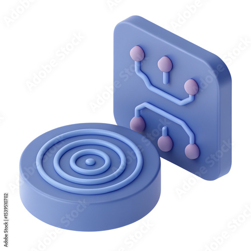 3D Icon, Concentric waves representing data flow