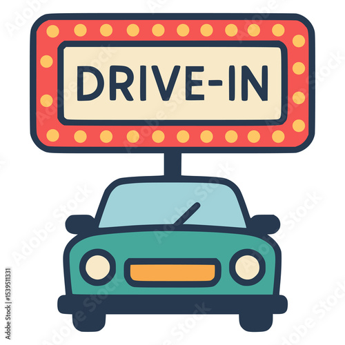 drive in car service flat color vector illustration template design