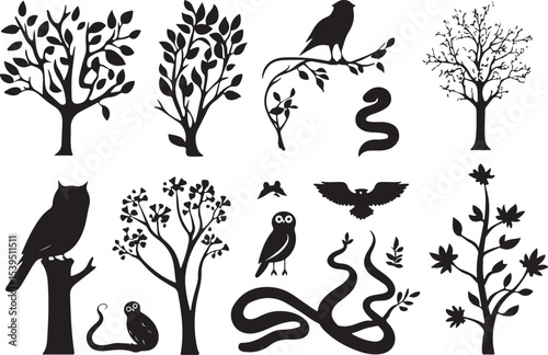 set of vector elements for design, vector, flower, design, illustration, floral, set, leaf, silhouette, nature, plant, pattern, decoration, black, art, icon, ornament, element, tree, symbol, tattoo, f