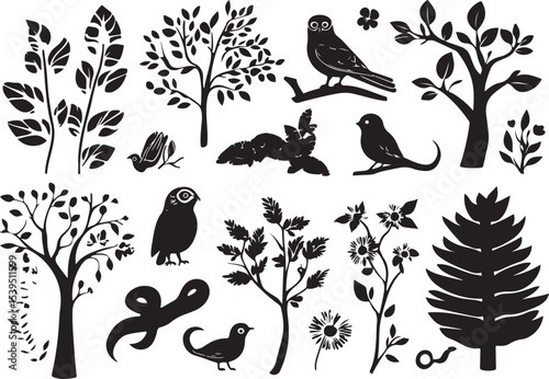 set of vector elements for design, vector, flower, design, illustration, floral, set, leaf, silhouette, nature, plant, pattern, decoration, black, art, icon, ornament, element, tree, symbol, tattoo, f