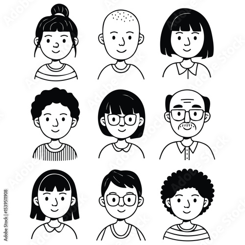 hand drawn portraits of happy boys and girls isolated vector illustration