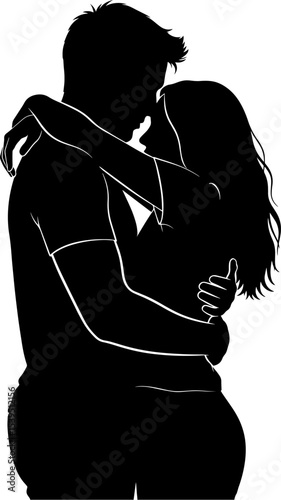 Romantic couple embracing silhouette