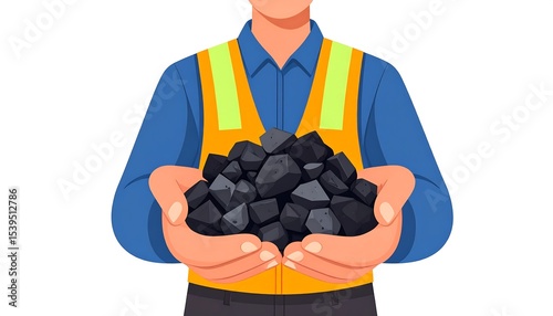 Worker holding coal pile.