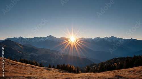 Sunrise over a mountain range.