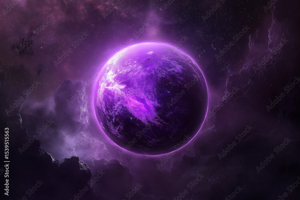 Obraz premium Purple Cosmic Sphere Glowing in Dark Space