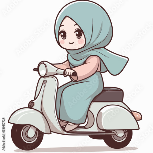 vector illustration of hijab woman riding vespa