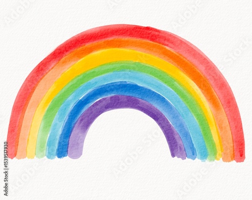 Classic rainbow arc with watercolor effect, painted in bright colors to evoke joy, peace, and unity