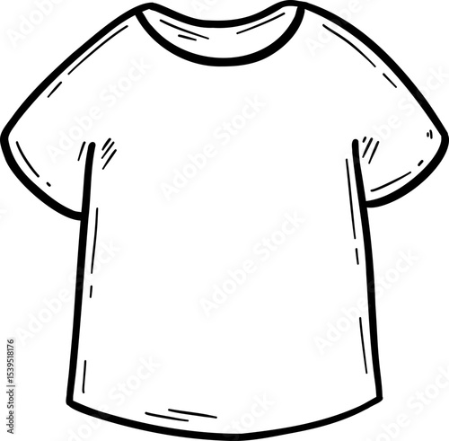 Hand drawn clothes and accessories outline doodle, Blank t-shirt outline for design or illustration purposes.