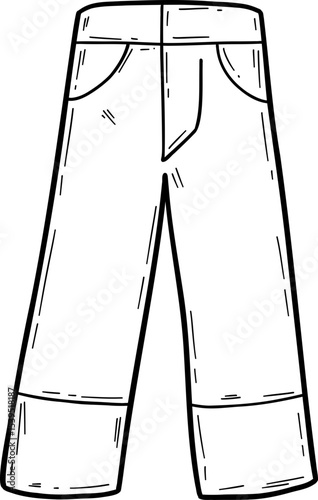 Hand drawn clothes and accessories outline doodle, Illustration of simple, casual pants design.