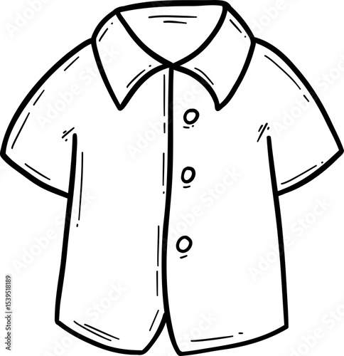 Hand drawn clothes and accessories outline doodle, Shirt outline with a collar and buttons, simple design.