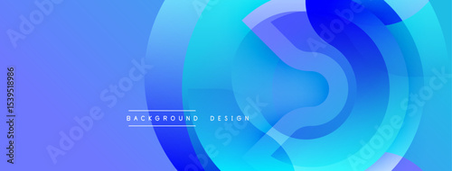 Abstract blue design features overlapping circles, gradients. Modern aesthetic suitable for backgrounds, presentations. Smooth transitions create dynamic visual effect.