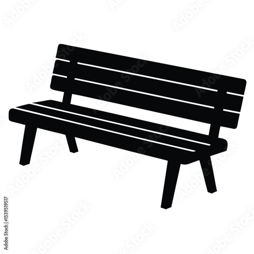 A simple black wooden bench isolated on white background