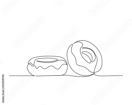 Donut for desset outline drawing illustration. one continuous line drawing of donut cake.