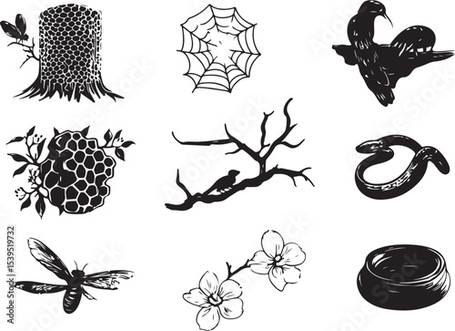 set of vector elements for design,flower, vector, floral, design, pattern, decoration, tattoo, illustration, black, ornament, silhouette, art, leaf, set, element, plant, nature, butterfly, swirl, symb