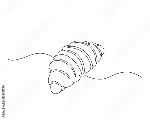 Croissant bread for desset outline drawing illustration. one continuous line drawing of croissant.
