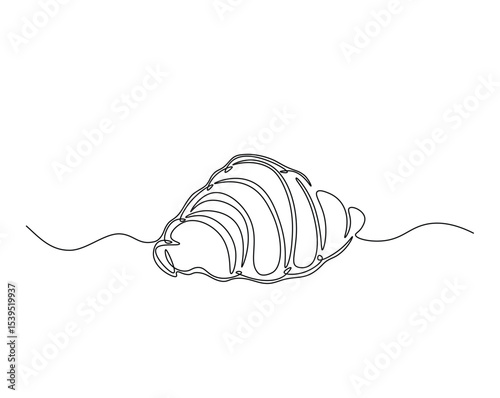 Croissant bread for desset outline drawing illustration. one continuous line drawing of croissant.