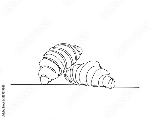 Croissant bread for desset outline drawing illustration. one continuous line drawing of croissant.