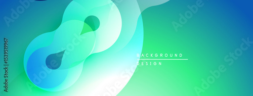Abstract fluid shapes, vibrant turquoise, green gradients. Modern design, smooth transitions, light effects create dynamic composition.