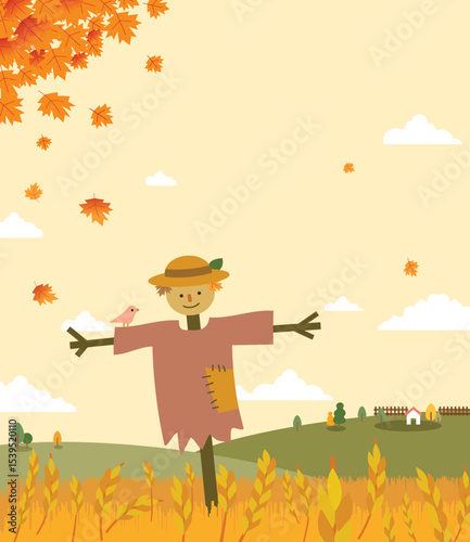 autumn landscape with scarecrow