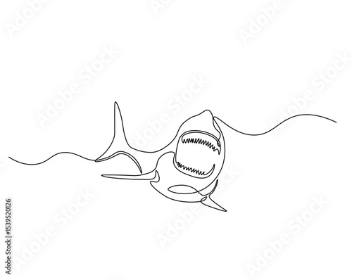 Shark in the ocean outline drawing illustration. one continuous line drawing of shark.