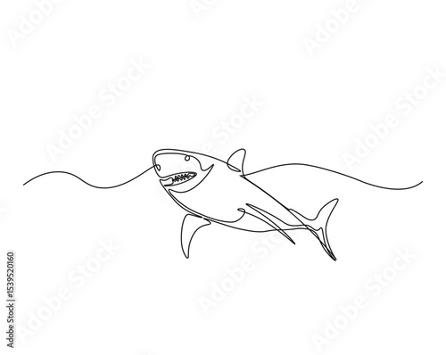 Shark in the ocean outline drawing illustration. one continuous line drawing of shark.