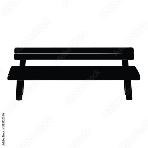 A simple black wooden bench isolated on white background