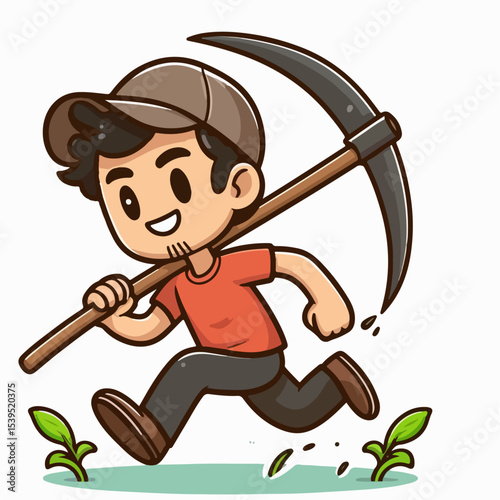 cartoon vector illustration of a person carrying a sickle
